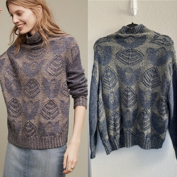 Anthropologie Folk by Hansel for Basel Stitched Foliage Turtle Sweater - Picture 1 of 8
